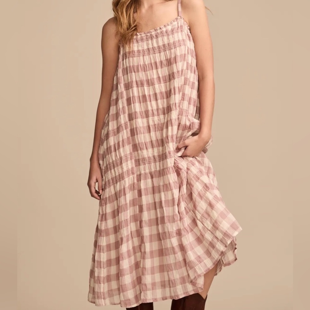 Lucky Brand Pink Gingham Midi Dress